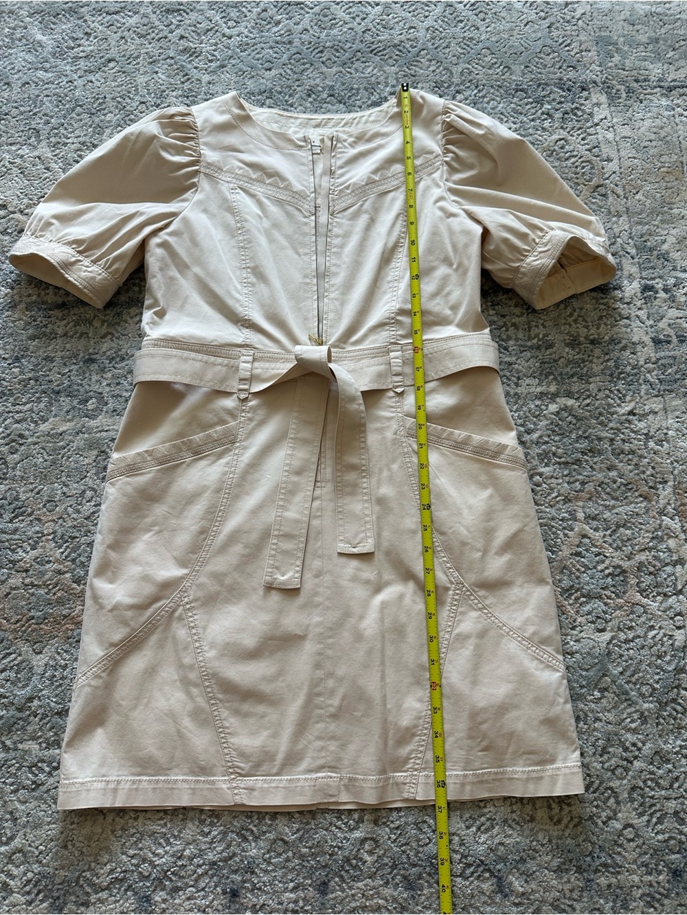 Anthropologie Cream Zip-Front Mini Dress with Puff Sleeves - Picture 6 of 11